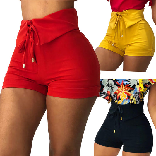 90623-SW62 High-Waist Drawstring Bodycon Shorts